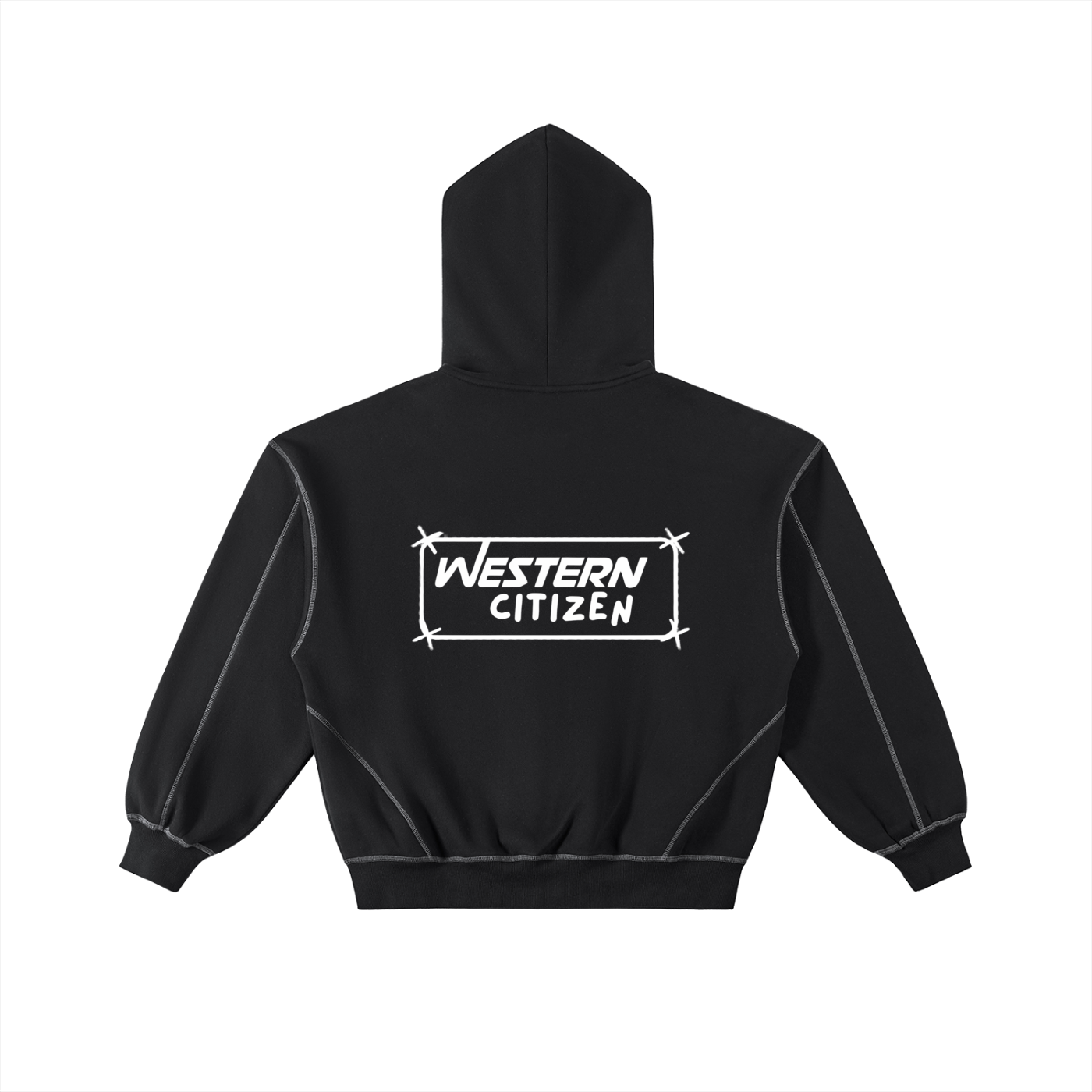 Contrast-Stitched Boxy Fleece Zip Hoodie